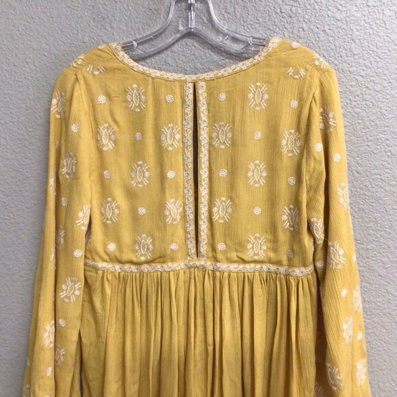 Fate Yellow Embroidered Bell Sleeve Top Boho Top Babydoll Loose Size Small - Picture 5 of 10